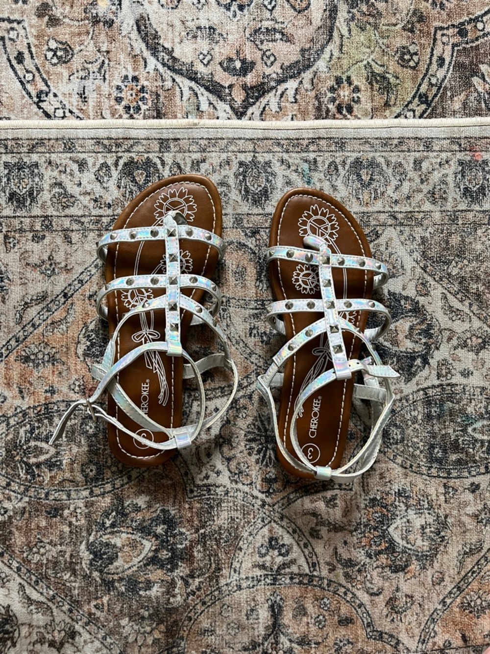Cherokee Girls Iridescent White Strappy Sandals